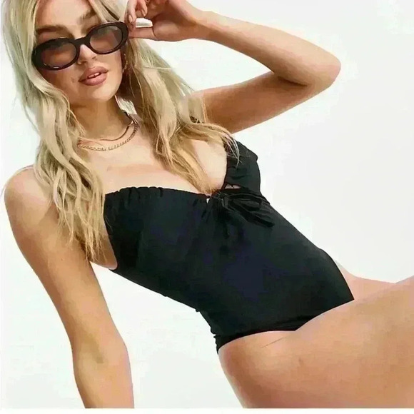 ASOS Other - NWOT ASOS Black Ruched Front Tie One Piece Swimsuit Women’s Size 2